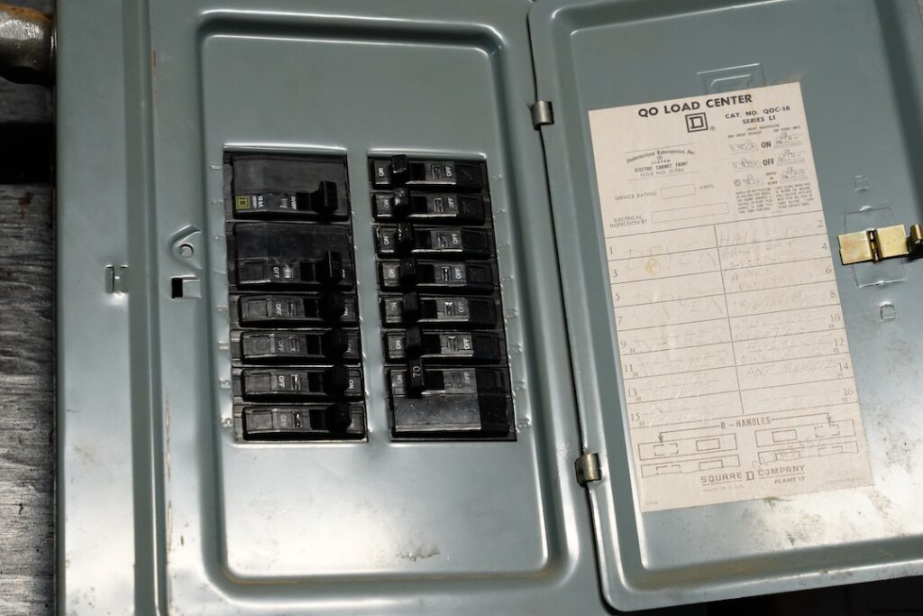 Electric circuit breaker found in the basement of an apartment.